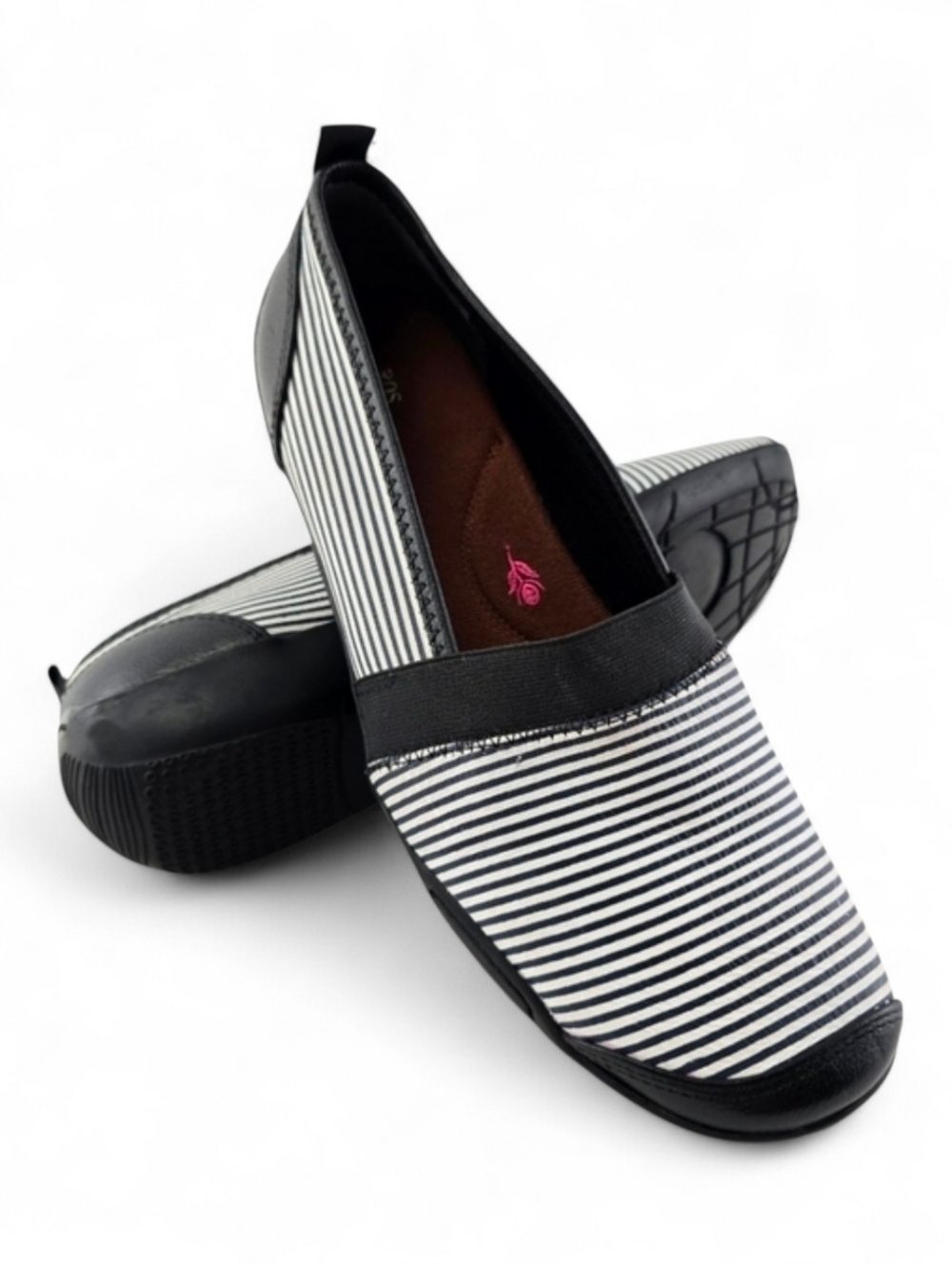 Ros Hommerson Women's Black White Striped Leather Carol Slip On Loafers Size 9.5